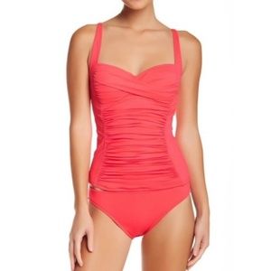 La Blanca Island Goddess Tankini Swim Top Size 16 Watermelon